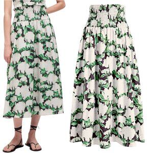 Hill House, Women’s ‘Delphine Nap’ Floral Midi Skirt, Night Bloom, Green, Medium